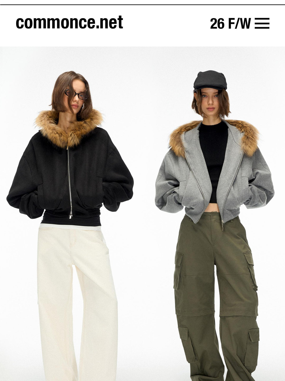 commonce net Hooded Zip Up Wool Blend Loose Fit Women&