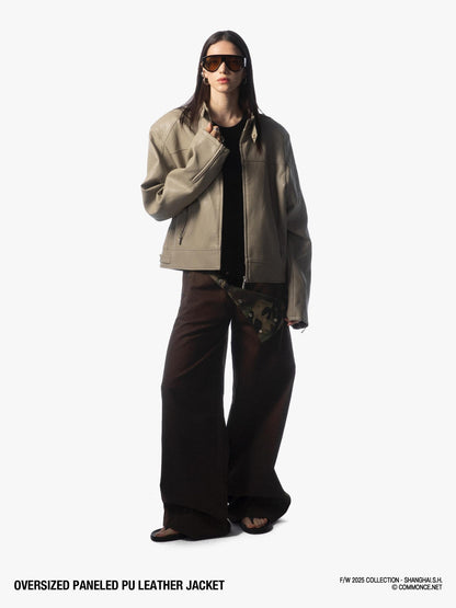 commonce net Khaki Gray Patchwork Panel Zippered Relaxed Fit Lapel Women&