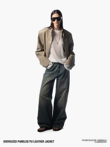 commonce net Khaki Gray Patchwork Panel Zippered Relaxed Fit Lapel Women&