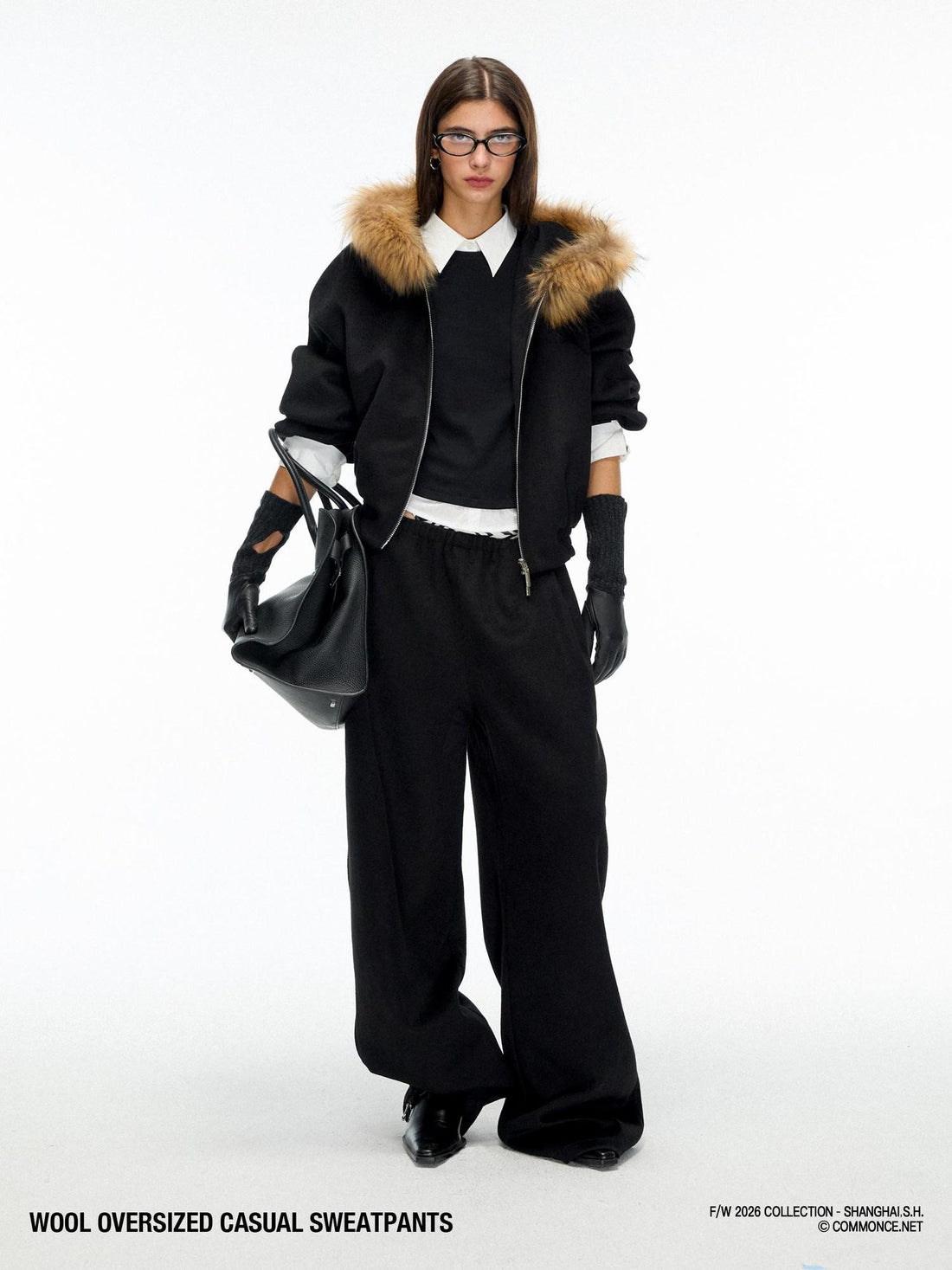 commonce net Loose Fit Elastic Waist Wool Blend Women&