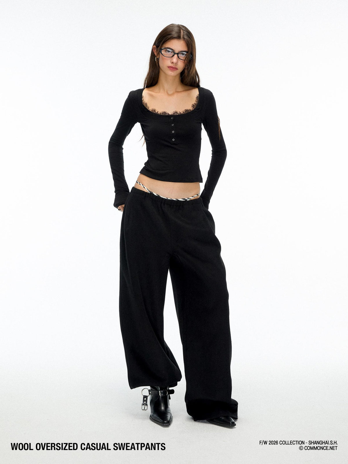 commonce net Loose Fit Elastic Waist Wool Blend Women&