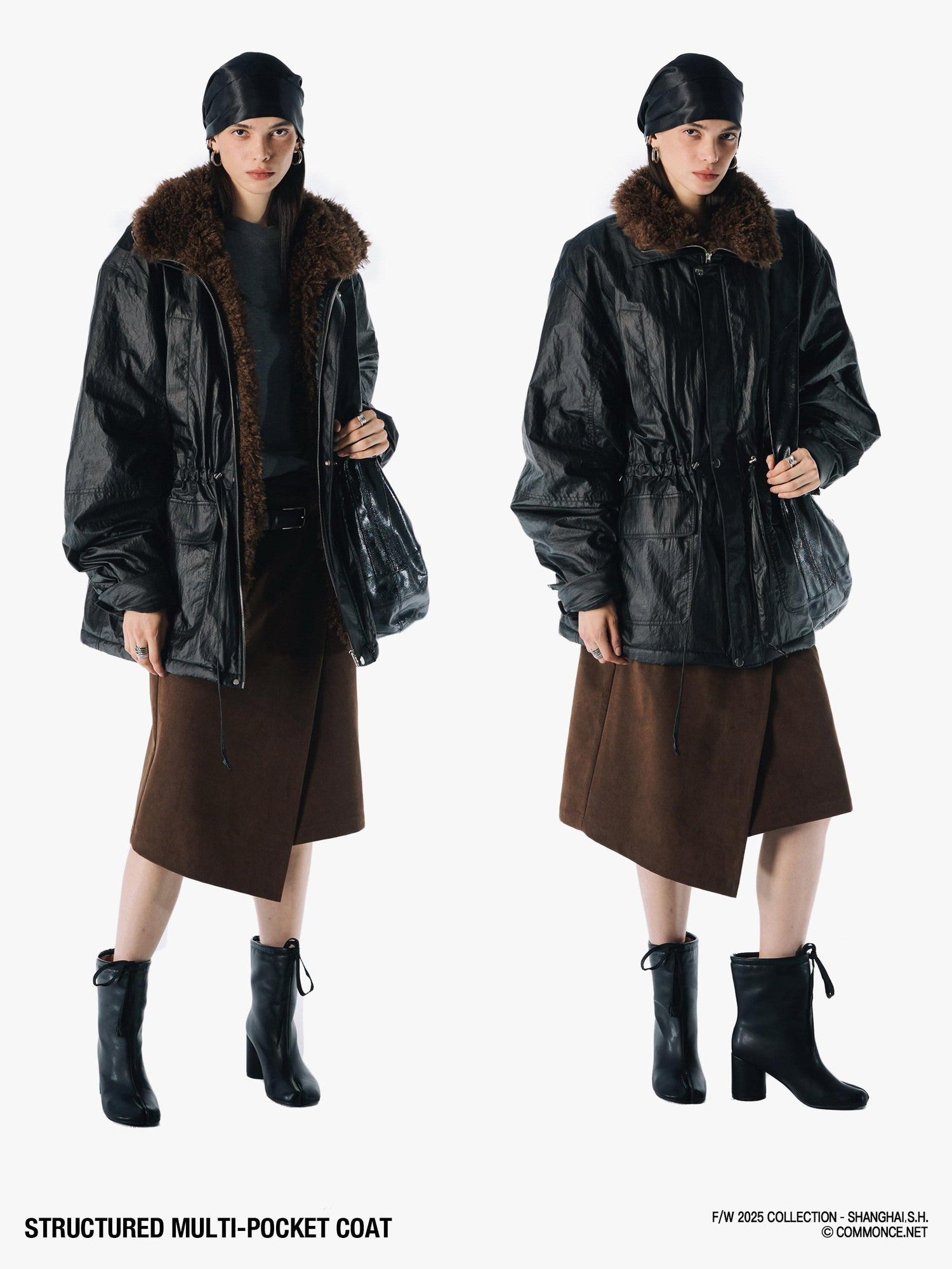 commonce net Multiple Pockets Double Collar Fleece Lined Women&