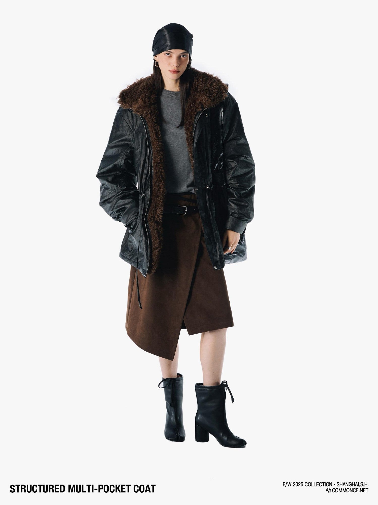 commonce net Multiple Pockets Double Collar Fleece Lined Women&