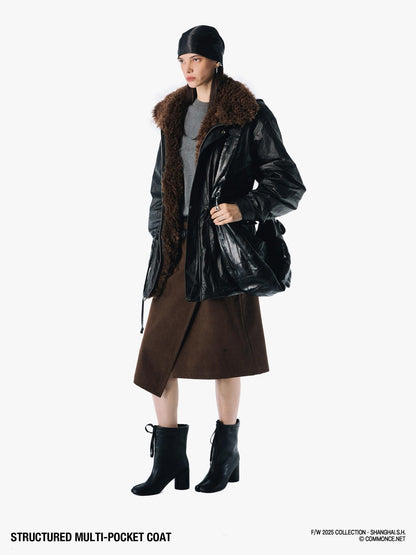 commonce net Multiple Pockets Double Collar Fleece Lined Women&