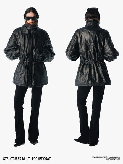 commonce net Multiple Pockets Double Collar Fleece Lined Women&
