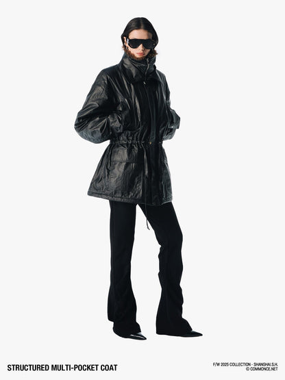 commonce net Multiple Pockets Double Collar Fleece Lined Women&
