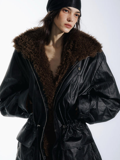 commonce net Multiple Pockets Double Collar Fleece Lined Women&