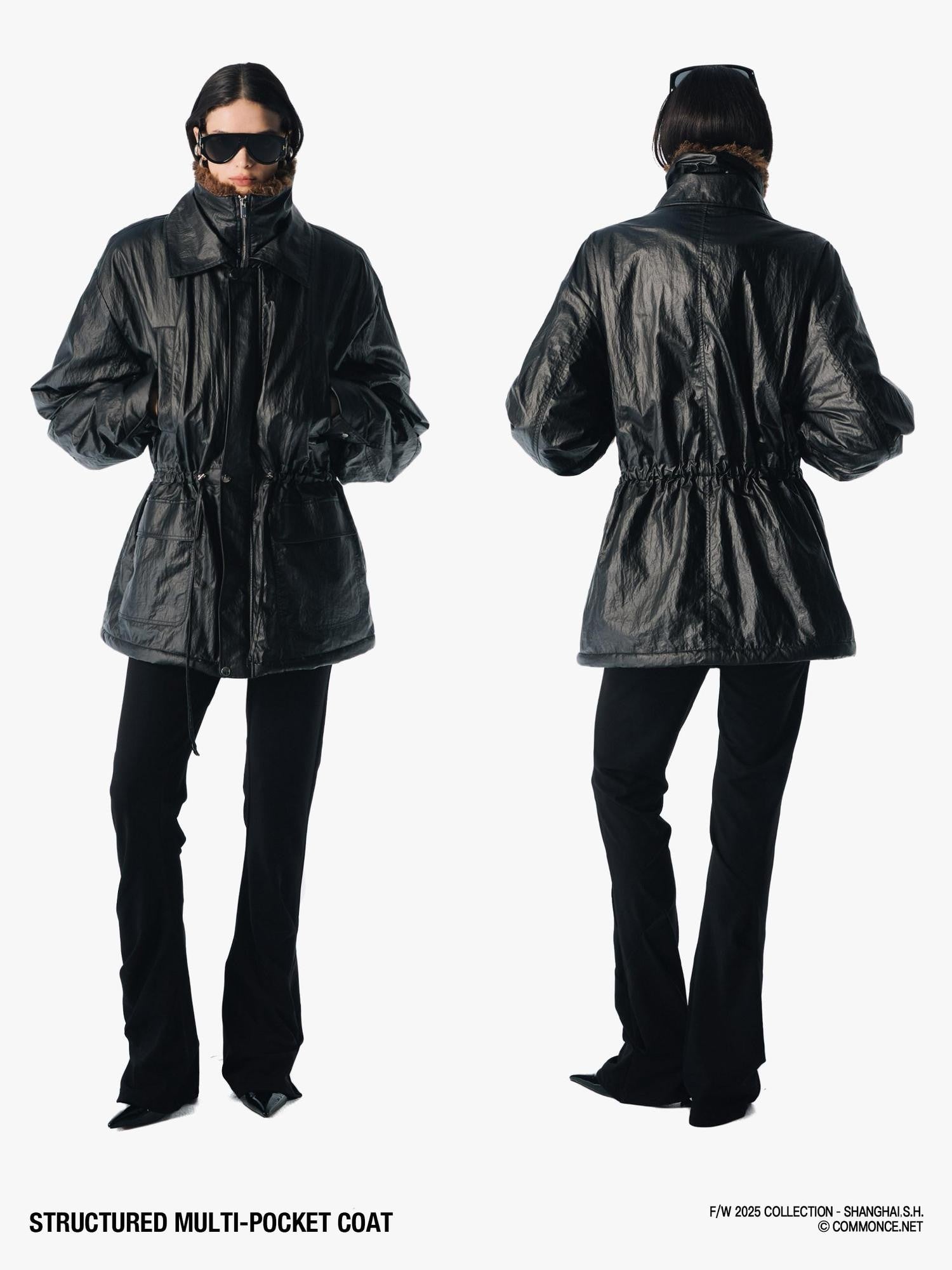commonce net Multiple Pockets Double Collar Fleece Lined Women&