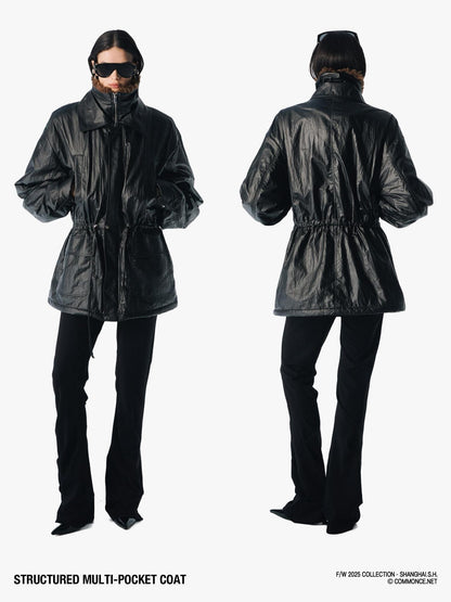 commonce net Multiple Pockets Double Collar Fleece Lined Women&