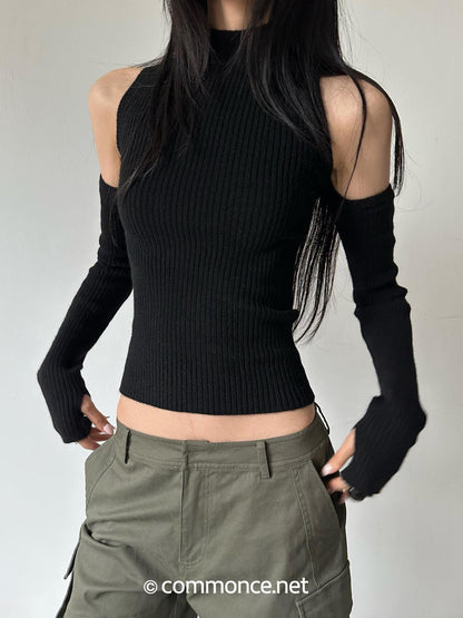 commonce net Off Shoulder Slim Fit Knit Wool Blend Women&
