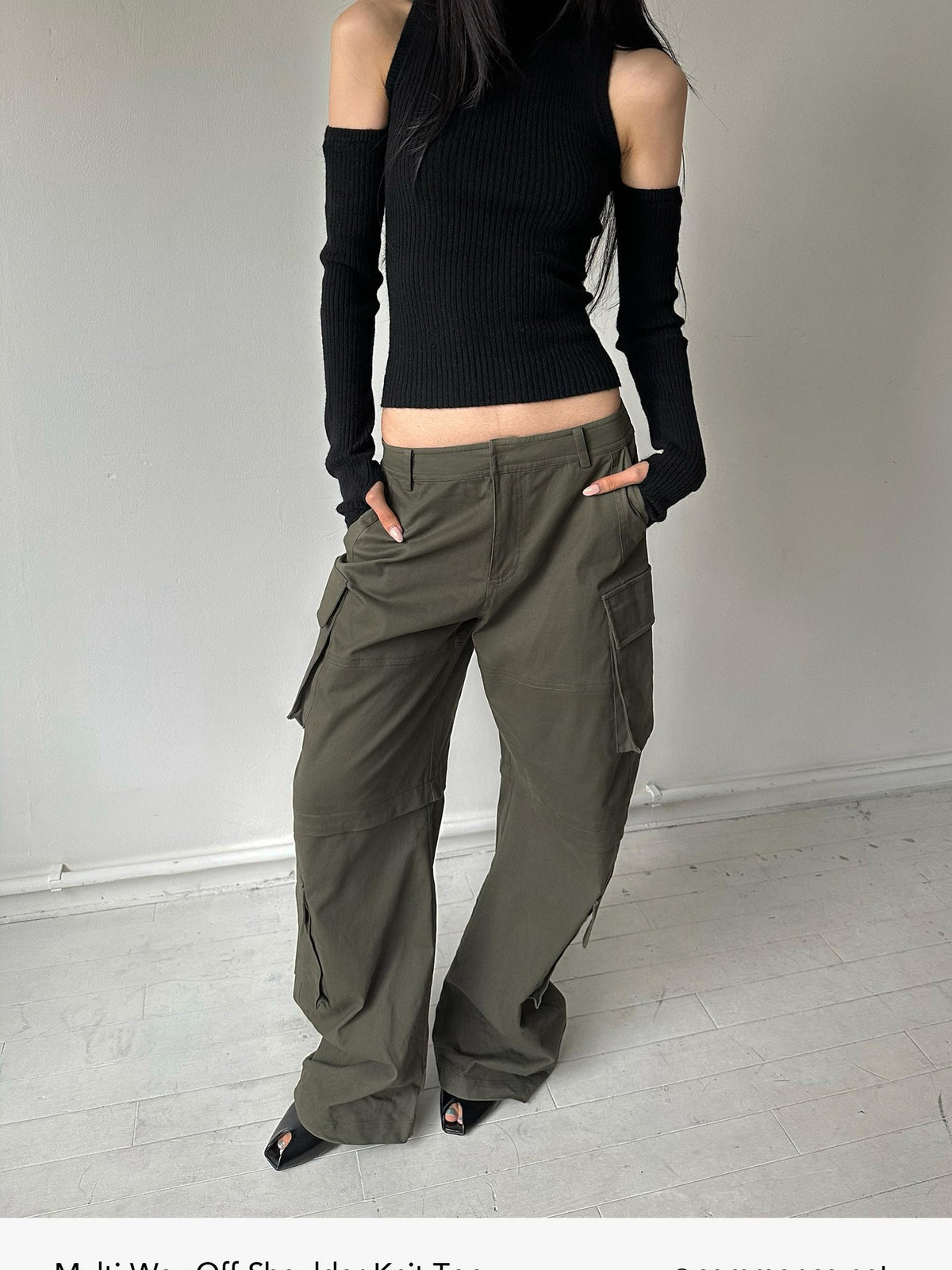 commonce net Off Shoulder Slim Fit Knit Wool Blend Women&