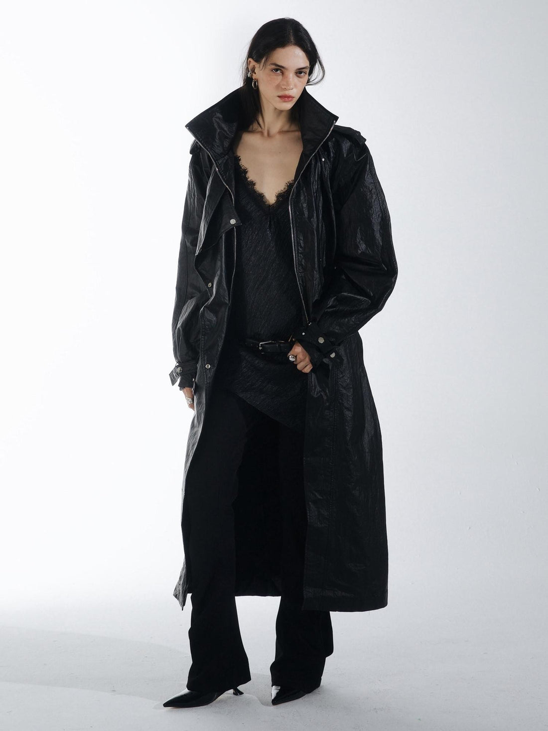 commonce net Oil Wax Coated Double Collar Structured Straight Cut Women&