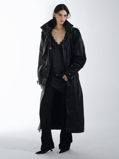 commonce net Oil Wax Coated Double Collar Structured Straight Cut Women&