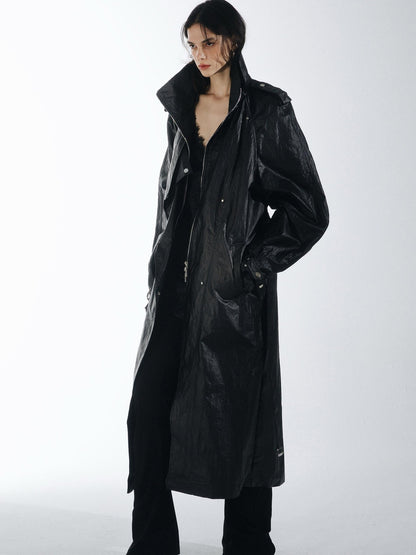 commonce net Oil Wax Coated Double Collar Structured Straight Cut Women&