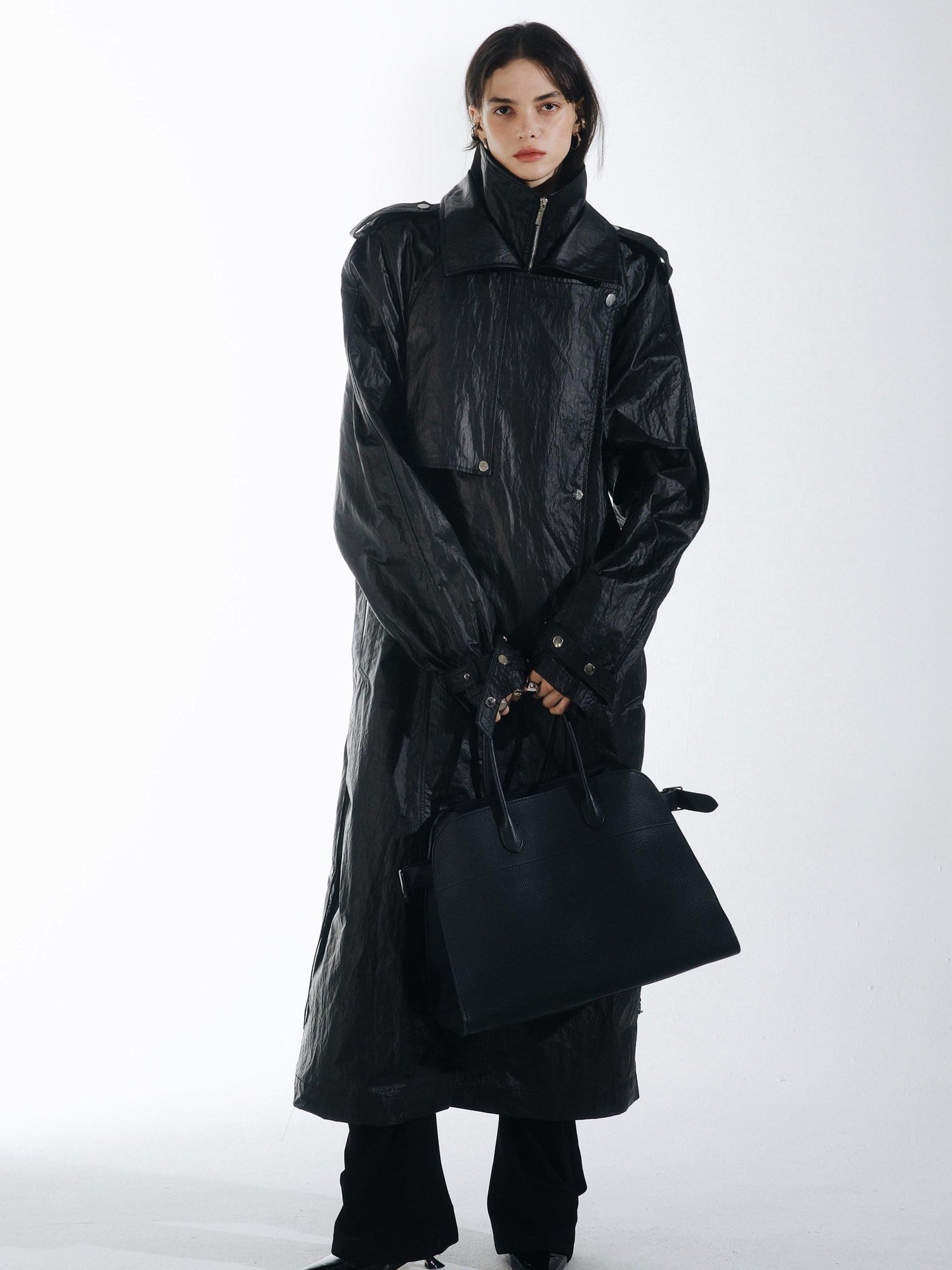 commonce net Oil Wax Coated Double Collar Structured Straight Cut Women&