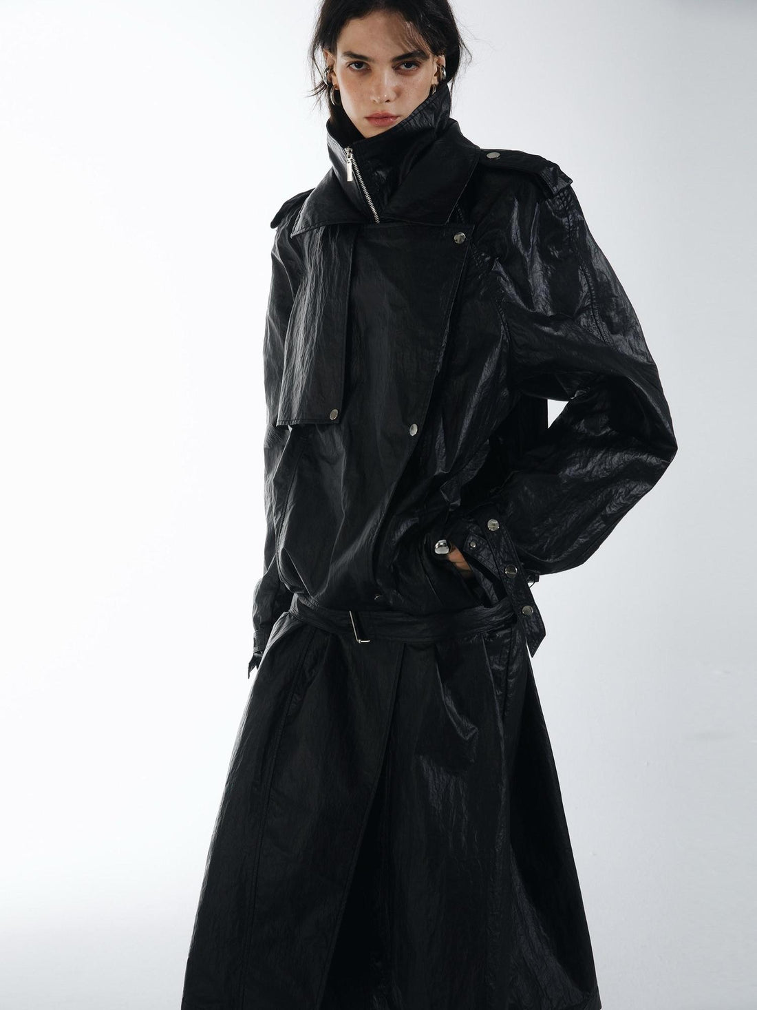 commonce net Oil Wax Coated Double Collar Structured Straight Cut Women&