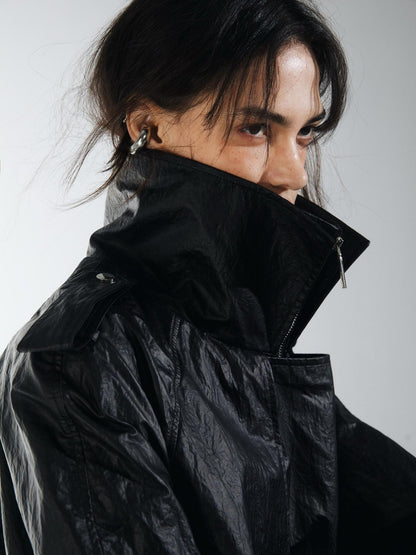commonce net Oil Wax Coated Double Collar Structured Straight Cut Women&