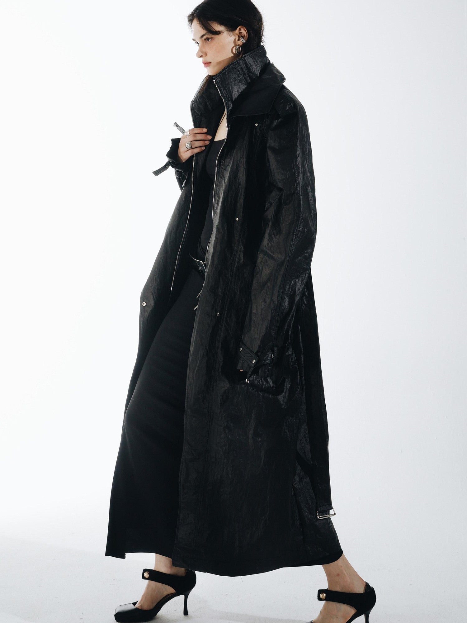 commonce net Oil Wax Coated Double Collar Structured Straight Cut Women&
