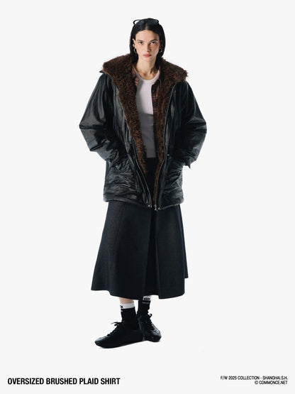 commonce net Plaid Brushed Boxy Frayed Mid Length Long Sleeve Women&
