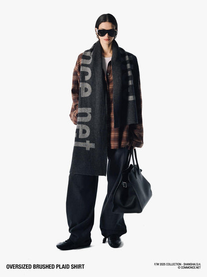 commonce net Plaid Brushed Boxy Frayed Mid Length Long Sleeve Women&