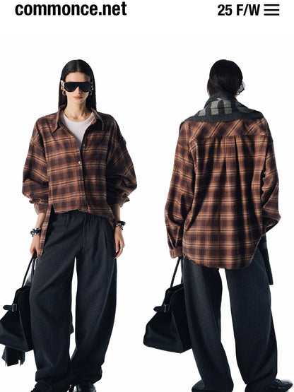 commonce net Plaid Brushed Boxy Frayed Mid Length Long Sleeve Women&