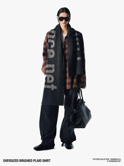 commonce net Plaid Brushed Boxy Frayed Mid Length Long Sleeve Women&