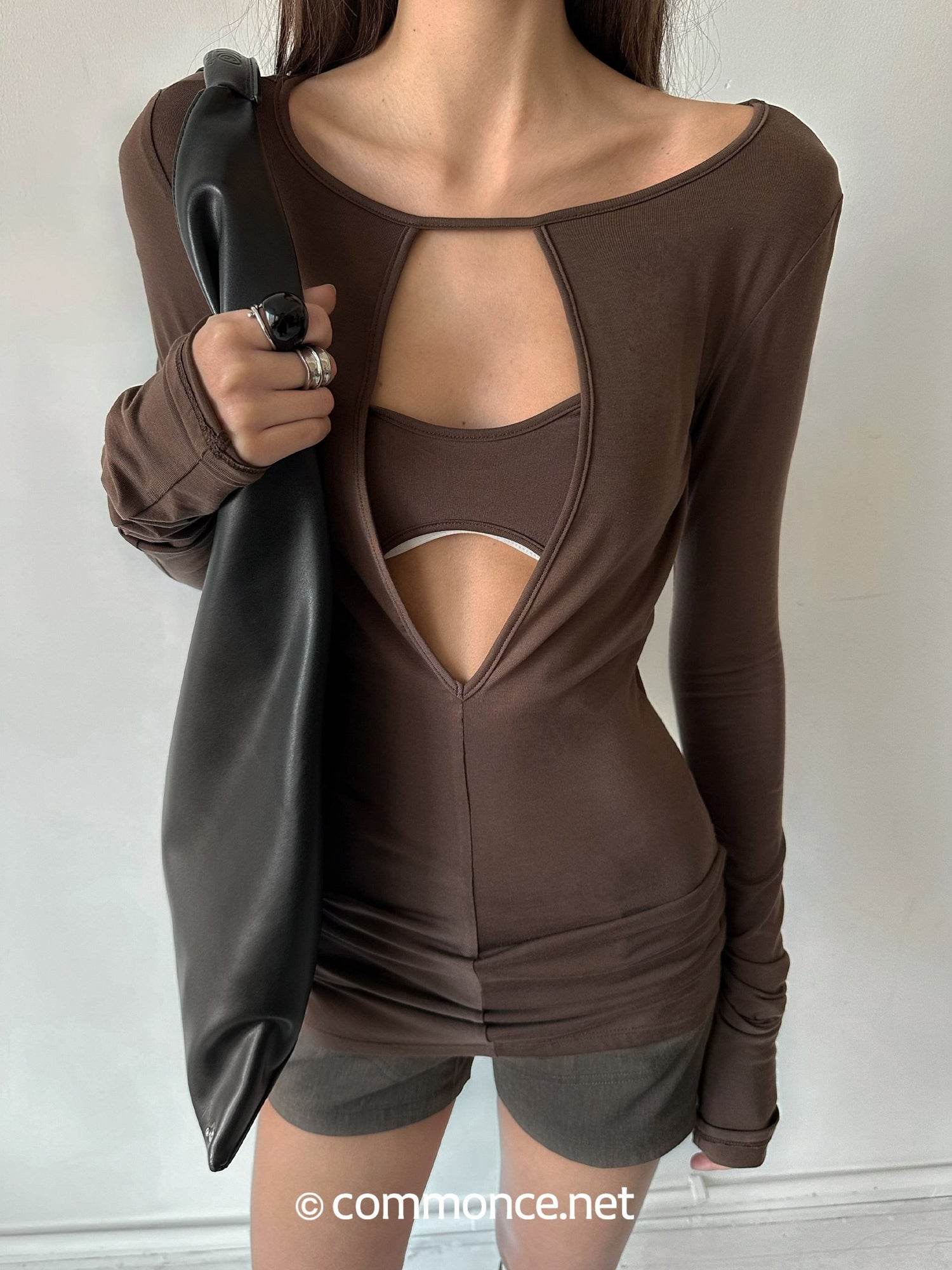 commonce_net_Pleated_Cutout_Faux_Two_Piece_Slim_Fit_Women&