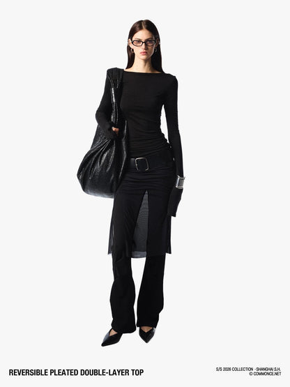 commonce net Pleated Cutout Faux Two Piece Slim Fit Women&