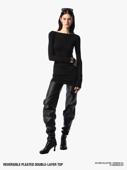 commonce net Pleated Cutout Faux Two Piece Slim Fit Women&
