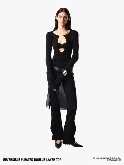 commonce net Pleated Cutout Faux Two Piece Slim Fit Women&