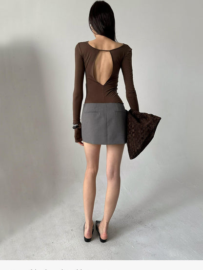 commonce net Pleated Cutout Faux Two Piece Slim Fit Women&