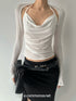 commonce_net_Pleated_Ruched_Tie_Halter_Lapel_Convertible_Cropped_Women&