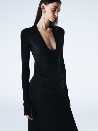 commonce net Plush Dark Deep U Ruched Spliced Women&