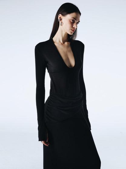 commonce net Plush Dark Deep U Ruched Spliced Women&