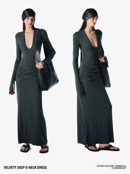 commonce net Plush Dark Deep U Ruched Spliced Women&