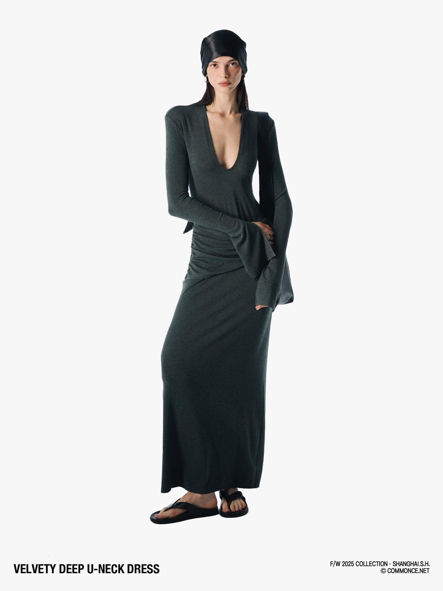 commonce net Plush Dark Deep U Ruched Spliced Women&