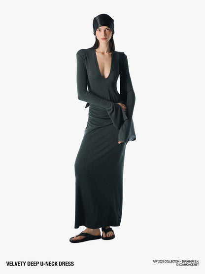commonce net Plush Dark Deep U Ruched Spliced Women&