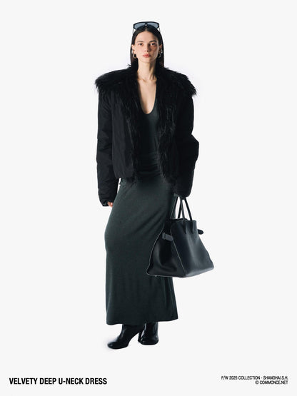 commonce net Plush Dark Deep U Ruched Spliced Women&
