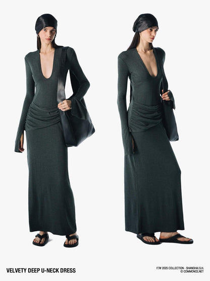 commonce net Plush Dark Deep U Ruched Spliced Women&