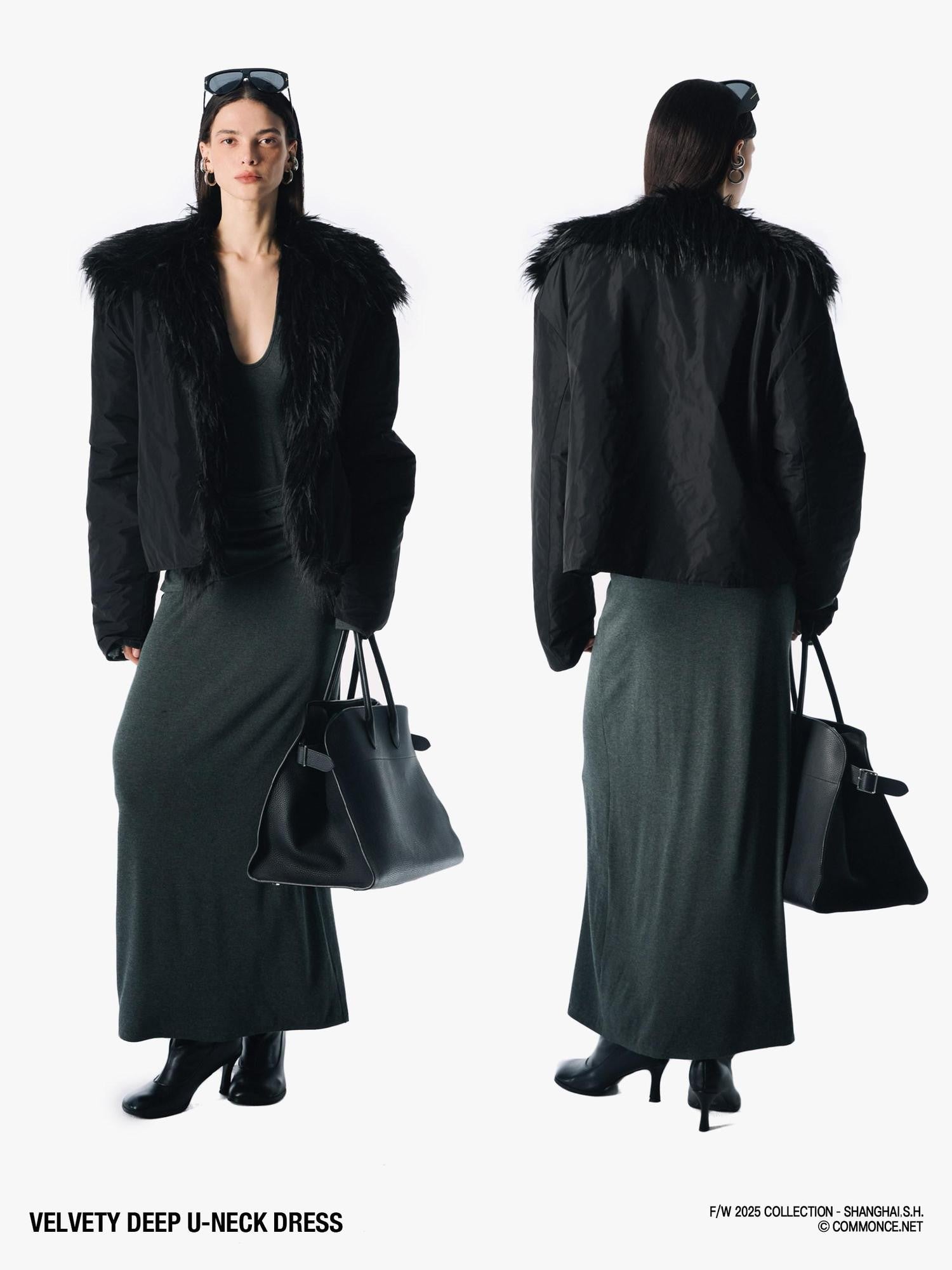 commonce net Plush Dark Deep U Ruched Spliced Women&