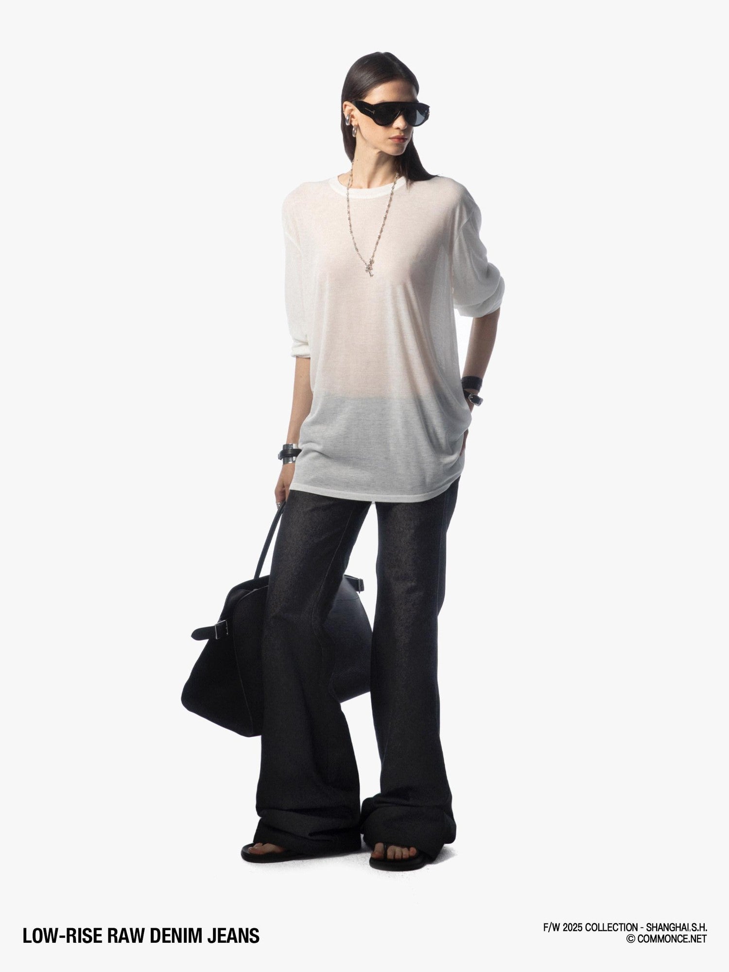 commonce net Raw Denim Elastic Waist Straight Leg Androgynous Women&