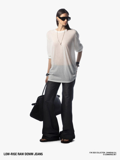 commonce net Raw Denim Elastic Waist Straight Leg Androgynous Women&