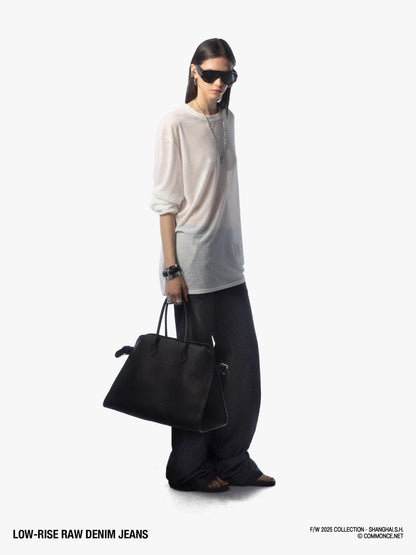 commonce net Raw Denim Elastic Waist Straight Leg Androgynous Women&