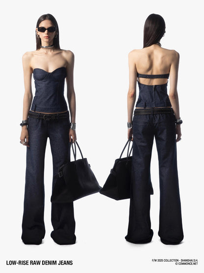 commonce net Raw Denim Elastic Waist Straight Leg Androgynous Women&