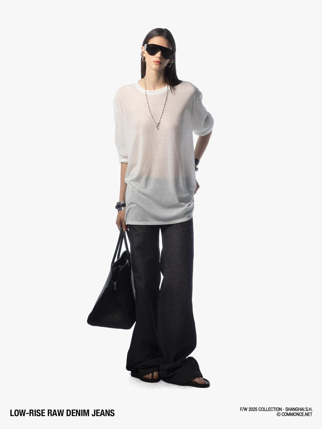 commonce net Raw Denim Elastic Waist Straight Leg Androgynous Women&