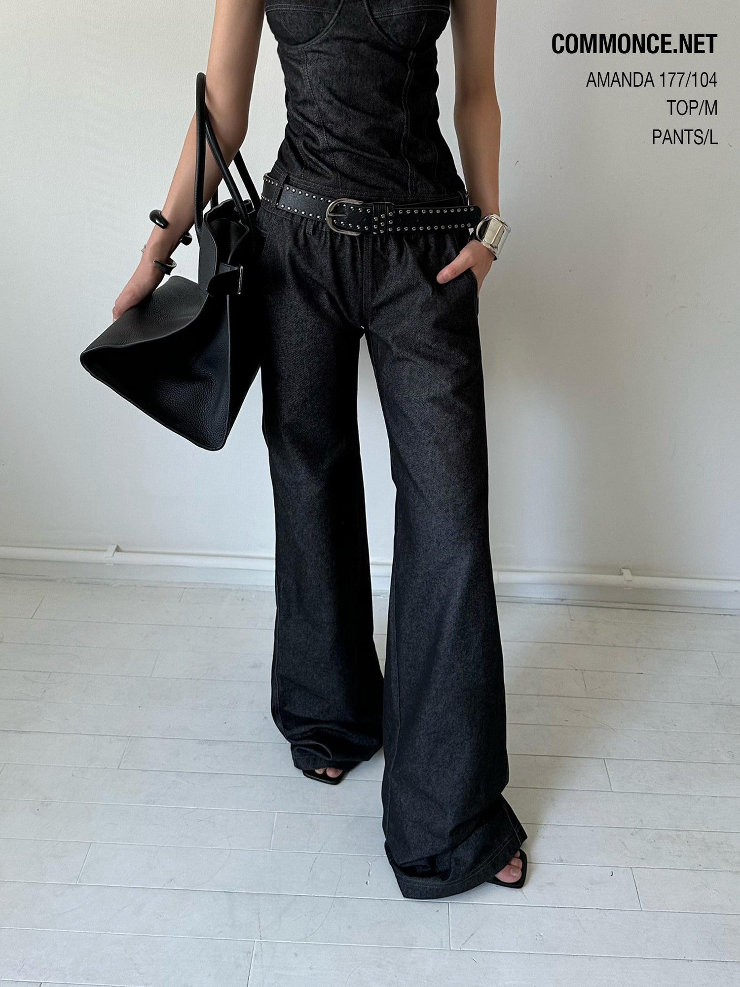 commonce net Raw Denim Elastic Waist Straight Leg Androgynous Women&