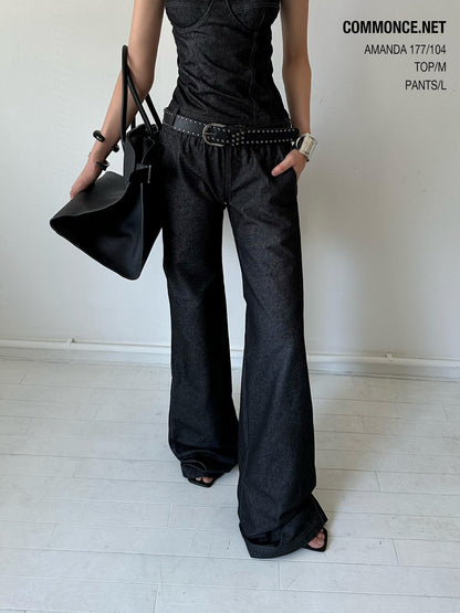 commonce net Raw Denim Elastic Waist Straight Leg Androgynous Women&