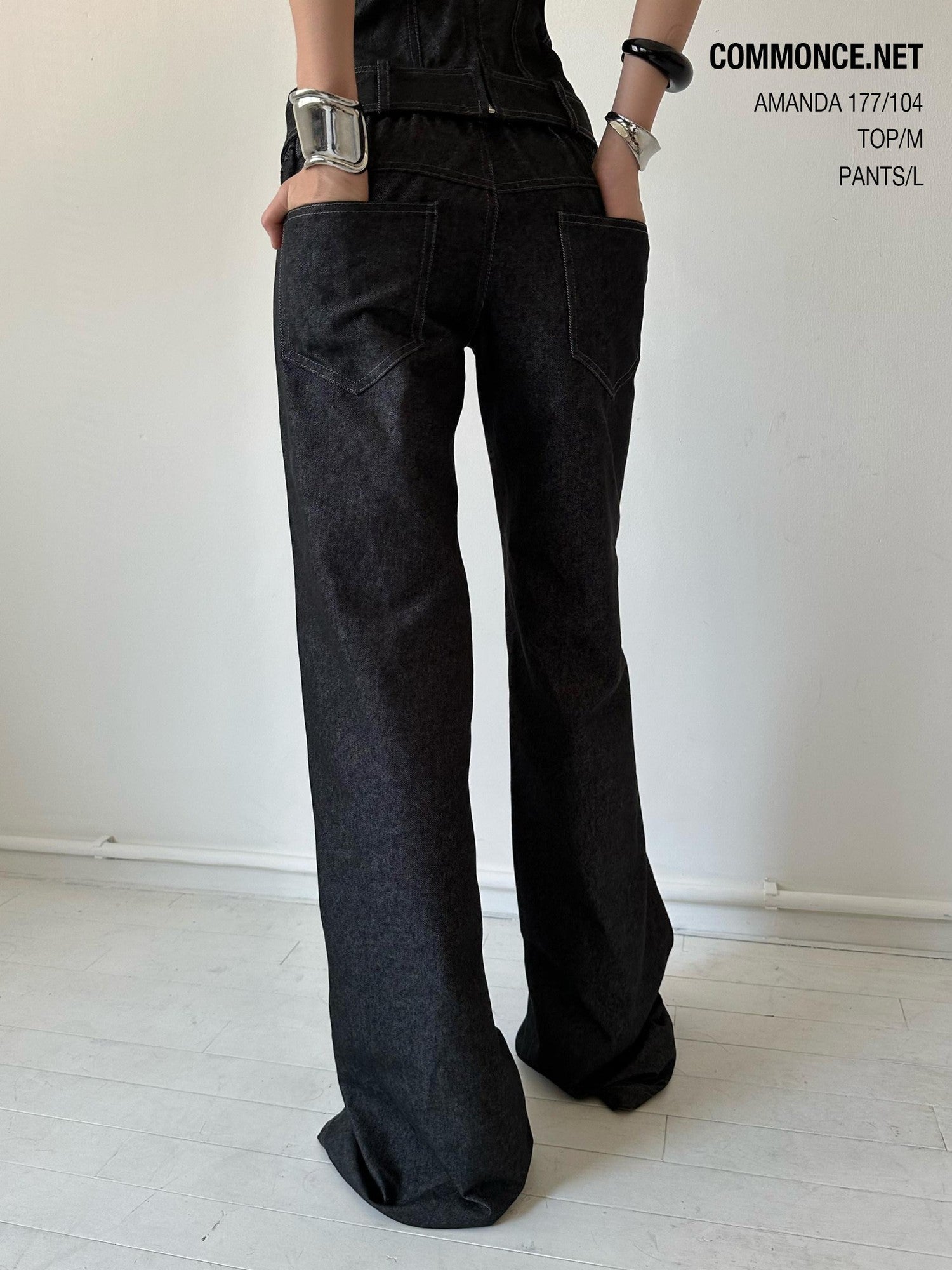 commonce net Raw Denim Elastic Waist Straight Leg Androgynous Women&