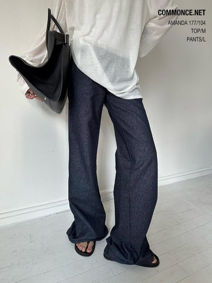 commonce net Raw Denim Elastic Waist Straight Leg Androgynous Women&