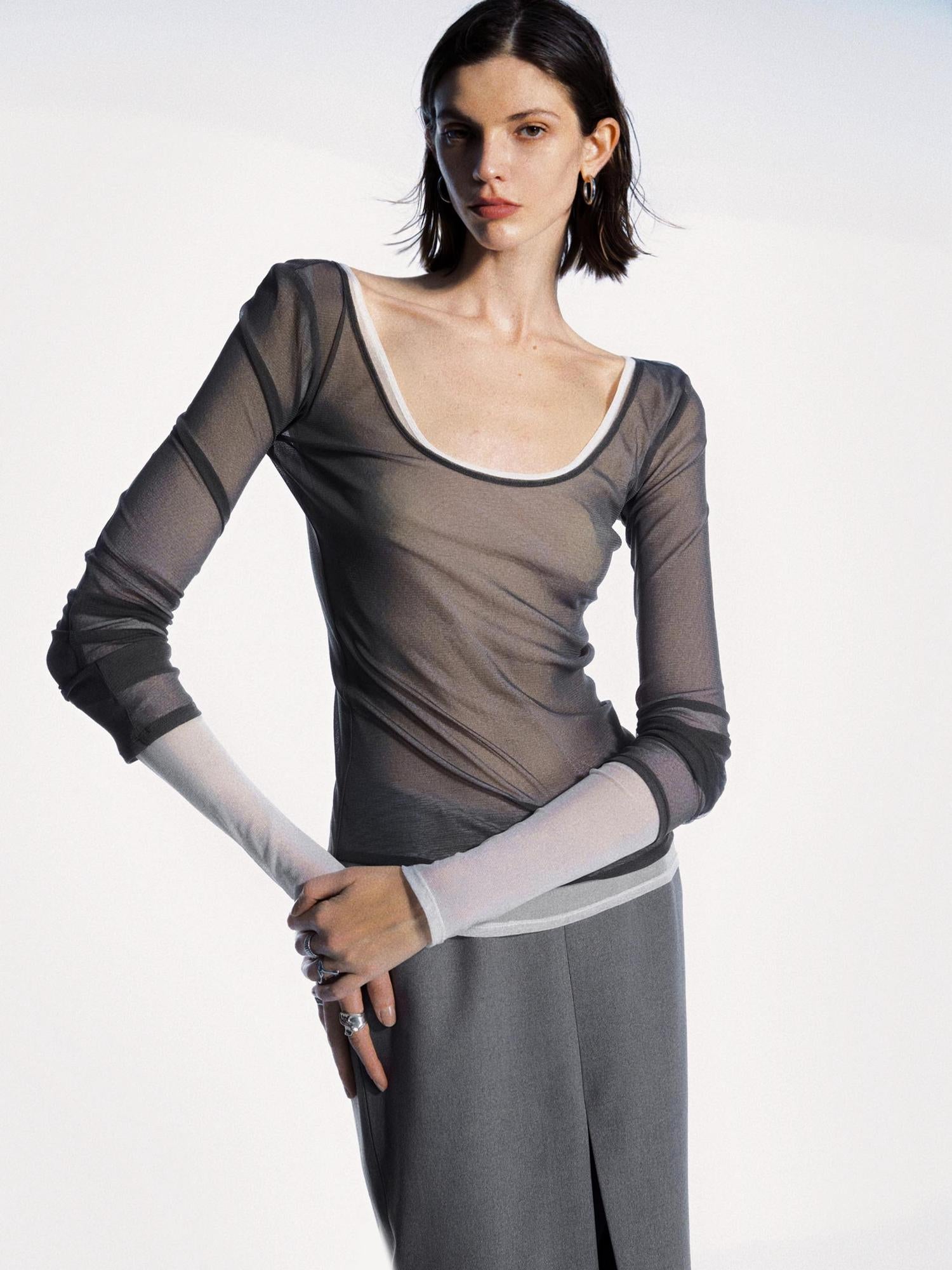 commonce net Reversible Sheer Ribbed Base Layer T-shirt